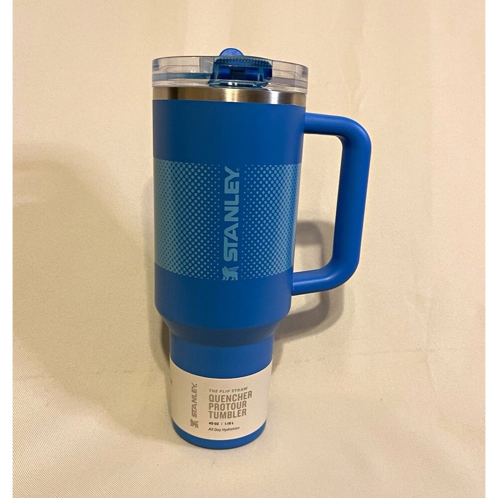 Stanley Flip Straw Quencher ProTour 40oz Blue Insulated Tumbler Handle Lid